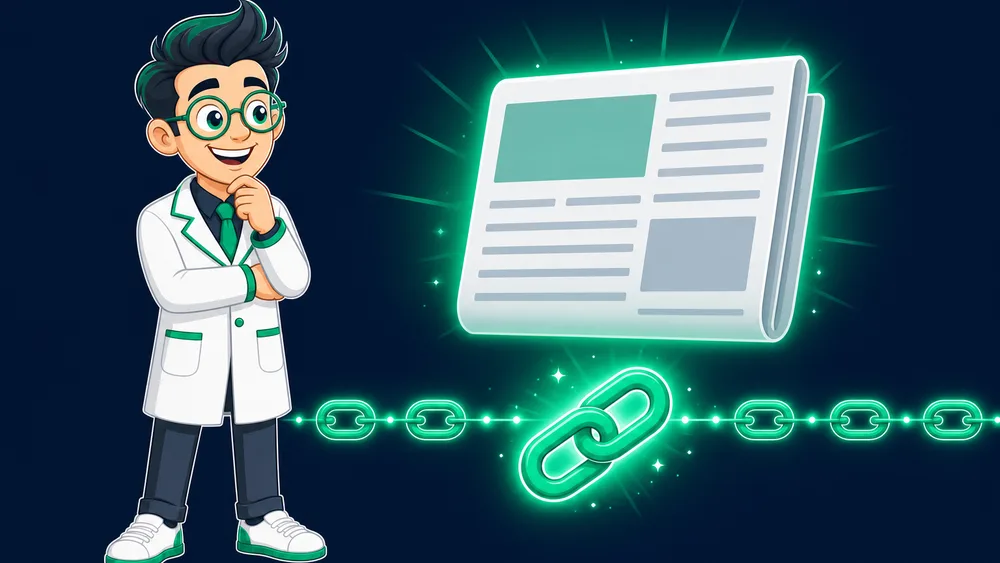 The Cited Labs Link Scientist watching one big newspaper link light up from PR while several steady targeted links glow from link building