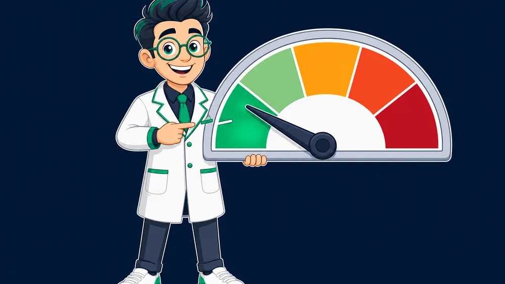 The Cited Labs mascot pointing at a risk-spectrum gauge running from green white-hat through amber gray-hat to red black-hat link building